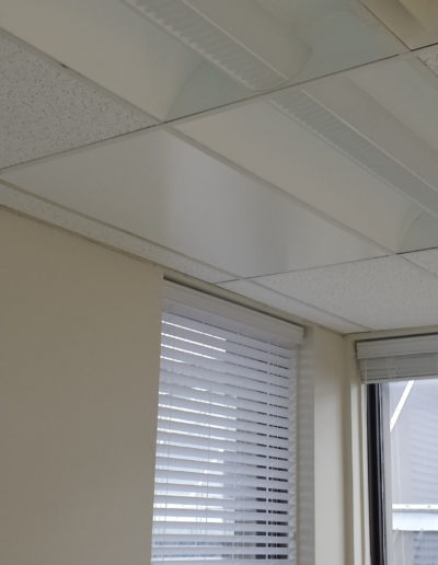 Panels installed within a T-bar ceiling